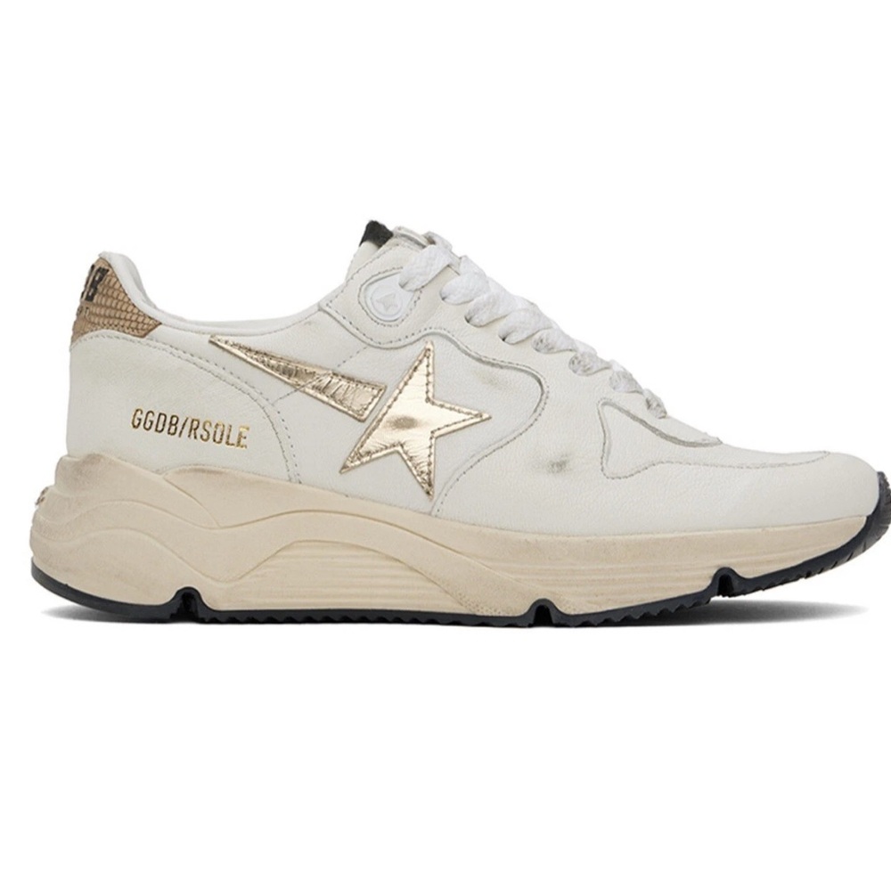Golden Goose Women Running Sole Sneakers Dad Sneaker White Gold brown NIB Auth